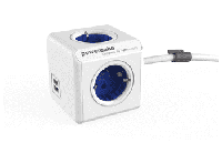 Allocacoc 1402BL/DEEUPC Stekkerdoos | PowerCube Extended | 2x USB-A poorten | 4 Sockets | Wit/Blauw| 1,5 meter - thumbnail