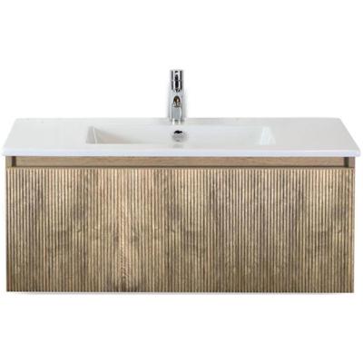 Frozen 3D Badmeubelset 100 cm - Greeplijst in Kleur - French Oak - Keramische Wastafel Wit 1 Kraangat