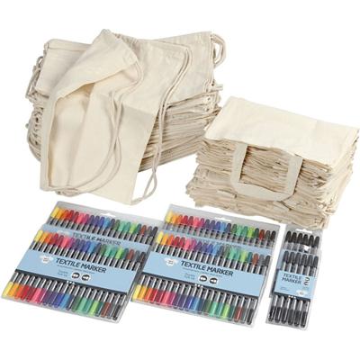 Creativ Company Groepsset rugzakken en tassen met stiften, afm 27,5x30 cm, diverse kleuren, 1 set
