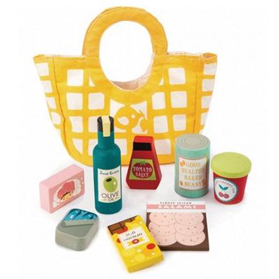 Tender Toys houten boodschappen + canvas tas