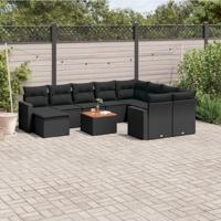 11-delige Loungeset met kussens poly rattan zwart - thumbnail