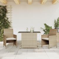 3-delige Bistroset met kussens poly rattan beige - thumbnail