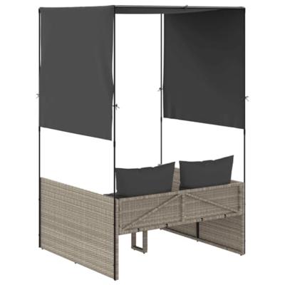 Ligbed tweepersoons met dak en gordijn poly rattan lichtgrijs