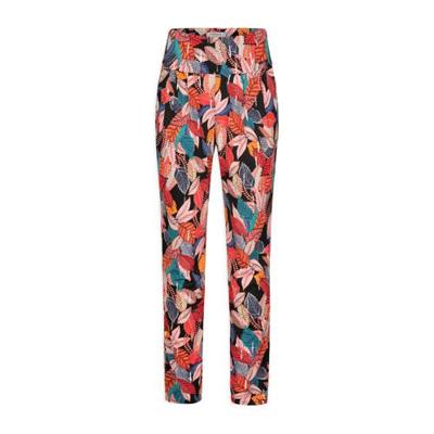 Morgan high waist slim fit tregging met bladprint zwart/ lichtroze Morgan high waist slim fit tregging met bladprint zwart/ lichtroze