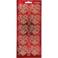 Creativ Company Stickers, harten, vel 10x23 cm, goud, transparant rood, 1 vel - thumbnail