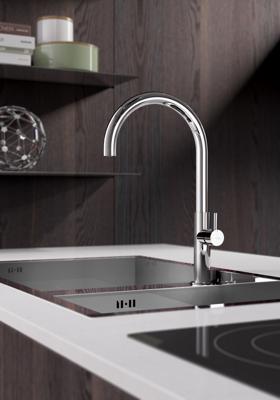 Keukenmengkraan Hotbath Fellow 1-hendel Draaibare Uitloop Geborsteld Nikkel