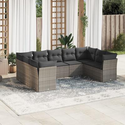 10-delige Loungeset met kussens poly rattan grijs