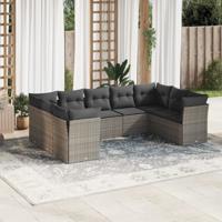 10-delige Loungeset met kussens poly rattan grijs - thumbnail