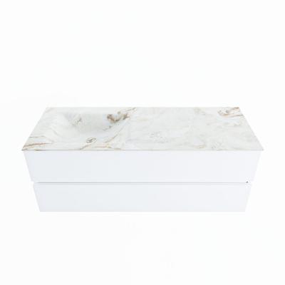 MONDIAZ VICA-DLUX 130cm badmeubel onderkast Talc 2 lades. Inbouw wastafel CLOUD links zonder kraangat, kleur Frappe. MONDIAZ VICA-DLUX 130cm badmeubel onderkast Talc 2 lades. Inbouw wastafel CLOUD links zonder kraangat, kleur Frappe.