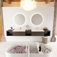 MONDIAZ BUKLA 280cm badmeubel met open module 40 L+M+R kleur Dark Brown met 2 lades. Wastafel CLOUD dubbel 2 kraangaten kleur Talc. - thumbnail