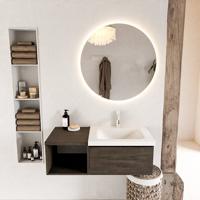 MONDIAZ BUKLA 100cm badmeubel met open module 40 kleur Dark Brown met 1 lade. Wastafel CLOUD rechts 1 kraangat kleur Talc. - thumbnail