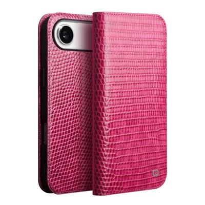 Qialino iPhone 17 Air hoesje - Leren bookcase - Croco Roze