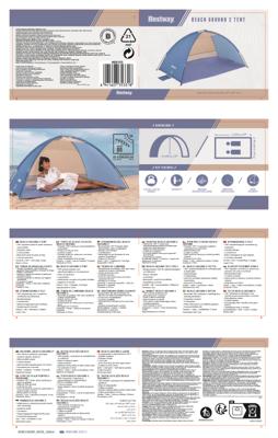 Bestway Polyester Fiberglass Tent UPF 80+ 200x120x95 cm Camping en Strand 68105 Bestway Polyester Fiberglass Tent UPF 80+ 200x120x95 cm Camping en Strand 68105