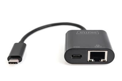 Digitus USB-C, RJ45 Adapter [1x USB-C stekker - 1x RJ45-bus, USB-C bus] DN-3027 Incl. RJ45-bus, Met laadbus, Met USB