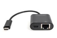 Digitus USB-C, RJ45 Adapter [1x USB-C stekker - 1x RJ45-bus, USB-C bus] DN-3027 Incl. RJ45-bus, Met laadbus, Met USB - thumbnail