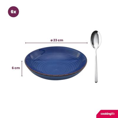 Cookinglife Pastaborden Delice Blauw ø 23 cm - 6 stuks
