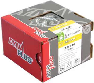 Dynaplus unischroef / spaanplaatschroef verzinkt platkop voldraad torx tx20 4.0x40 | 200 stuks - 0281.01.25601 Dynaplus unischroef / spaanplaatschroef verzinkt platkop voldraad torx tx20 4.0x40 | 200 stuks - 0281.01.25601