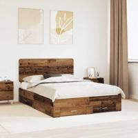 Bedframe met hoofdeinde Oudhout 140 x 190 cm Bewerkt hout - thumbnail