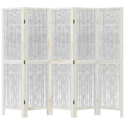 Kamerscherm met 5 panelen massief paulowniahout wit