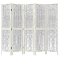 Kamerscherm met 5 panelen massief paulowniahout wit - thumbnail