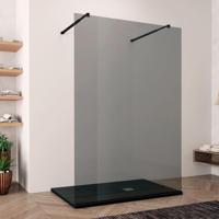 Lacus Vrijstaande Inloopdouche Filicudi Rookglas Twee Stabilisatiestangen Mat Zwart - Vrijstaande Inloopdouche Filicudi 98x200 cm Mat Zwart - thumbnail
