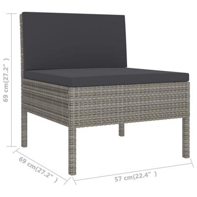 5-delige Loungeset met kussens poly rattan grijs - thumbnail