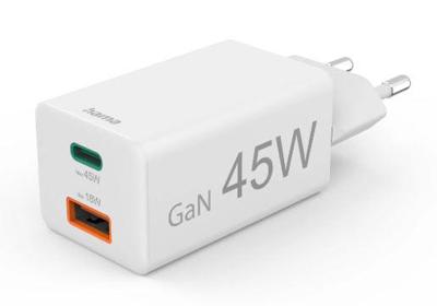 Hama USB-oplader 45.00 W 1x USB-A, 1x USB-C USB PD Wit Binnen USB Power Delivery (USB-PD)
