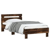 Bedframe met hoofdbord en LED gerookt eikenkleurig 90x200 cm - thumbnail