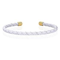 LGT JWLS Smalle Dames Armband van Wit Leer met Goudkleurige Dopjes - thumbnail