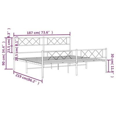 Bedframe met hoofd- en voeteneinde metaal zwart 183x213 cm