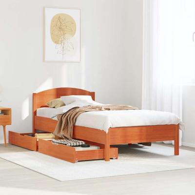 Bedframe zonder matras massief grenenhout wasbruin 135x190 cm