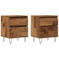 Nachtkastjes 2 st 40x35x50 cm bewerkt hout oud houtkleurig - thumbnail