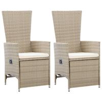 Tuinstoelen 2 st verstelbaar met kussens poly rattan beige - thumbnail