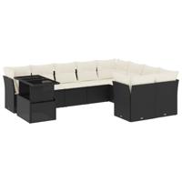10-delige Loungeset met kussens poly rattan zwart - thumbnail