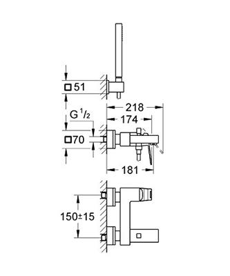 GROHE Eurocube badkraan met omstel en koppelingen met garnituur chroom 23141000 - thumbnail