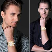 CAGARNY 6819 modieuze multifunctionele Dual tijdzone Quartz Business Sport polshorloge met lederen Band & GMT tijd & kalender & goed verlicht Display - thumbnail