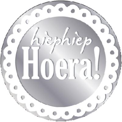Stickers Rond Zilver 'Hiep hiep hoera'