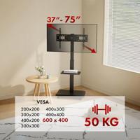 TV-standaard / trolley Ergo-Office, max. belasting 50kg / 5kg plank, max. VESA 600x400, ingebouwde contactdoos, zwart, ER-304 B - thumbnail