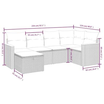 6-delige Loungeset met kussens poly rattan zwart