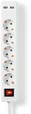 Stekkerdoos - Randaarde stekker/Type F (CEE 7/7) - 5-wegs - 1.50 m - 3680 W - 16 A - Soort aarding: Zijcontacten - 230 V AC 50/60 Hz - Hoek van stopcontact: 45 ° - H05VV-F 3G 1,5 mm²