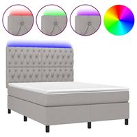 Boxspring met matras en LED stof lichtgrijs 140x200 cm - thumbnail