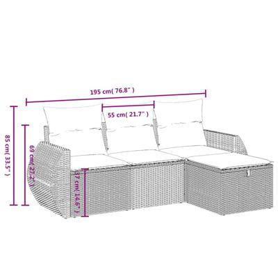 4-delige Loungeset met kussens poly rattan gemengd beige - thumbnail