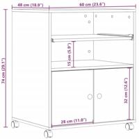 VidaXL Printerkastje met wielen 60x48x74 cm wit - thumbnail