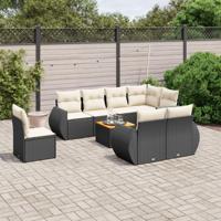 9-delige Loungeset met kussens poly rattan zwart - thumbnail