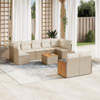 10-delige Loungeset met kussens poly rattan beige - thumbnail
