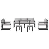 Tuinbankenset met kussen 6 pcs Zwart Staal - thumbnail