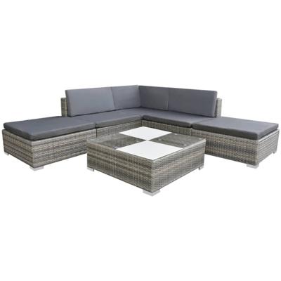 6-delige Loungeset met kussens poly rattan grijs