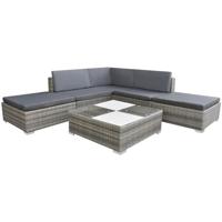 6-delige Loungeset met kussens poly rattan grijs - thumbnail