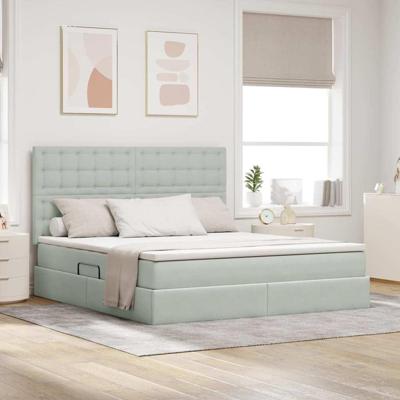 Opbergbed met LED met matras Lichtgrijs 160 x 200 cm Fluweel