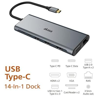 Akasa USB Type-C 14-In-1 Dock USB-C dockingstation Geschikt voor merk (dockingstation): Universeel Geïntegreerde kaartlezer, USB-C Power Delivery